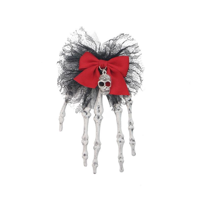 Halloween skull palm headdress, gothic imitation rose lace hairpin, scary atmosphere costume props