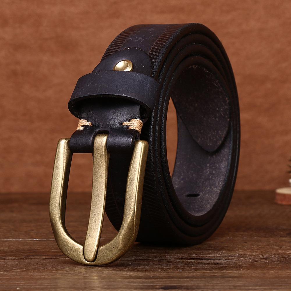New Men's First Layer Cowhide Retro Belt Personalized Copper Buckle Casual Jeans Belt
