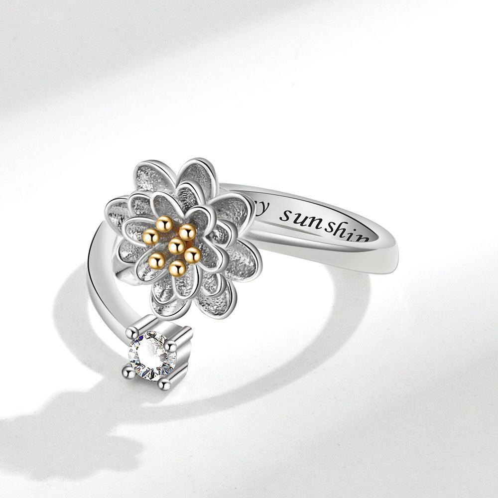 Verstellbarer Ring mit Blumenmuster zur Linderung von Angstzuständen, mit Zirkonia für Damen