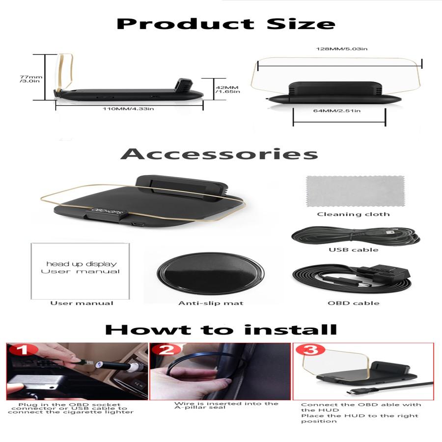 Vitezometru cu proiector de viteză auto, OBD2, GPS, cu oglindă, Head Up Display, cu navigație