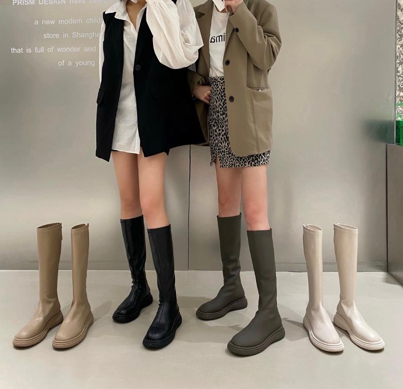 New Style Popular Fashionable Women's Rubber Boot Round Toe Shoes Sexy Thigh High Heels High Sexy Footwear Zipper Platform Boots