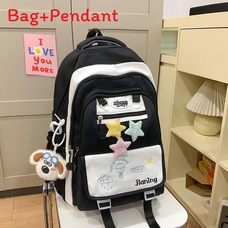 Youthful Nylon Student Backpack With Embroidered Design For School Use