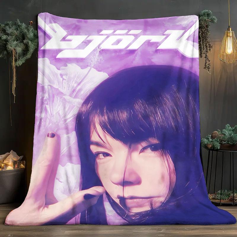 1Pc Bjork Print Flannel Blanket, High Quality Comfortable for All Seasons, Warmth and Comfort, Perfect for Christmas Gifts