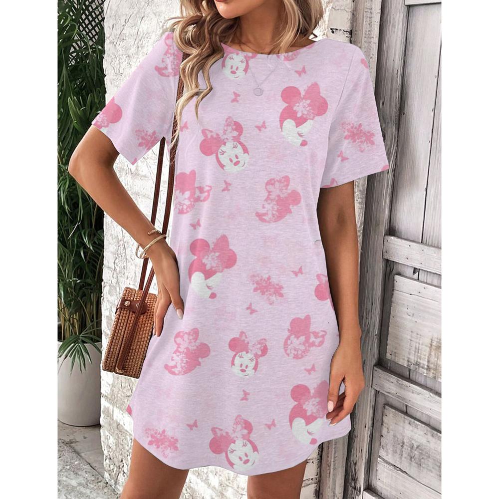 Abito estivo da donna Disney Topolino Primavera Scollo a O Manica Corta Vita Larga Abito con Volant