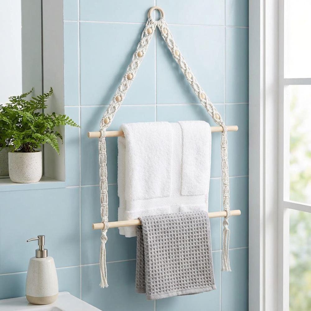 Double-layer Wooden Towel Holder Wall Hanging Toilet Paper Holder Storage Racks Living Room