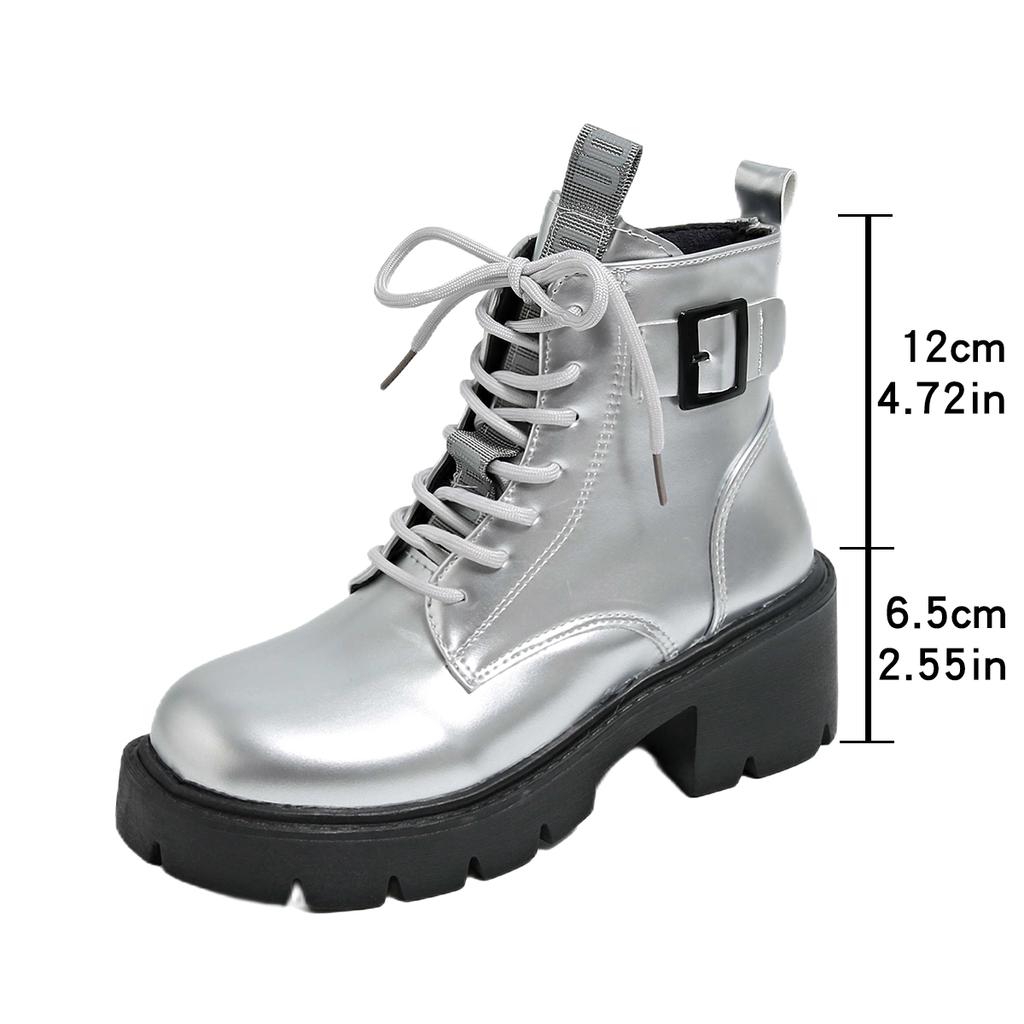 Fashion The 2025 autumn new British-style round-toed thick-soled height-increasing fashionable and trendy motorcycle ankle boots