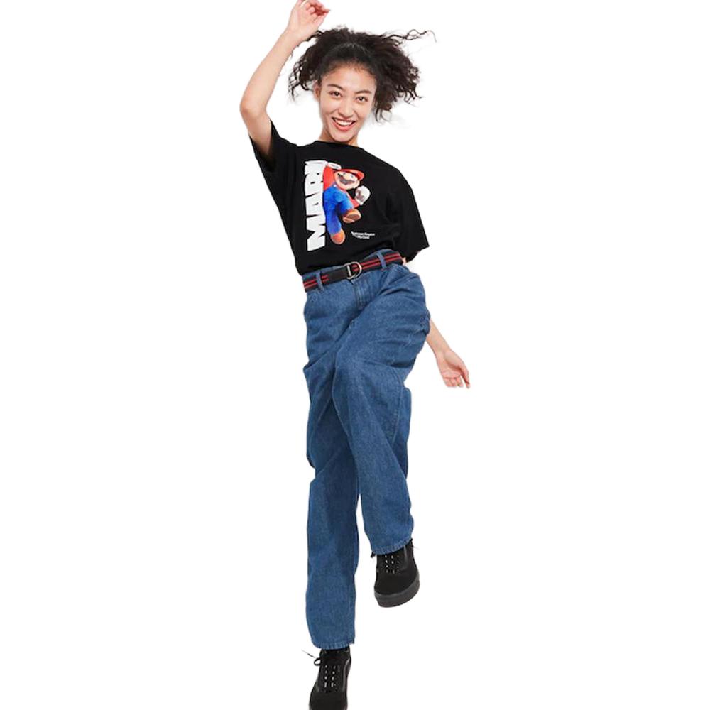 Uniqlo X Super Mario Collaboration SS23 Cartoon Letter Print T-Shirt Unisex Tops Black 459217-09