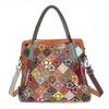Neue Damenhandtasche aus echtem Leder, groß, Schulter- und Umhängetasche, mit Blumen-Patchwork