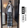 Black plaid pants children's new spring and autumn high waist drape loose lazy retro small wide-leg pants