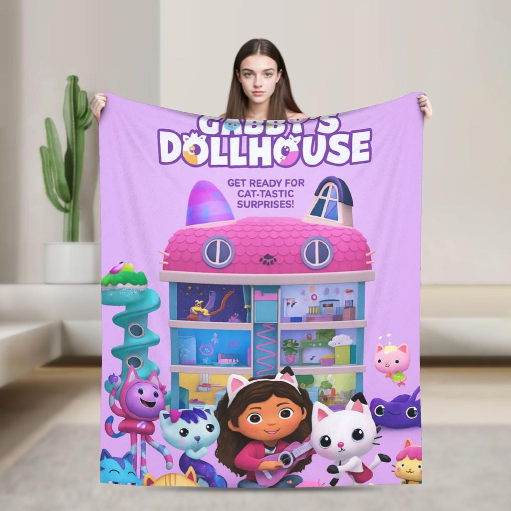G-Gabby’s Dollhouseds Plush  Warm Soft Blanket  Children Plush Throw Blanket Print Couch Chair Flannel Bedspread Sofa Bed Cover