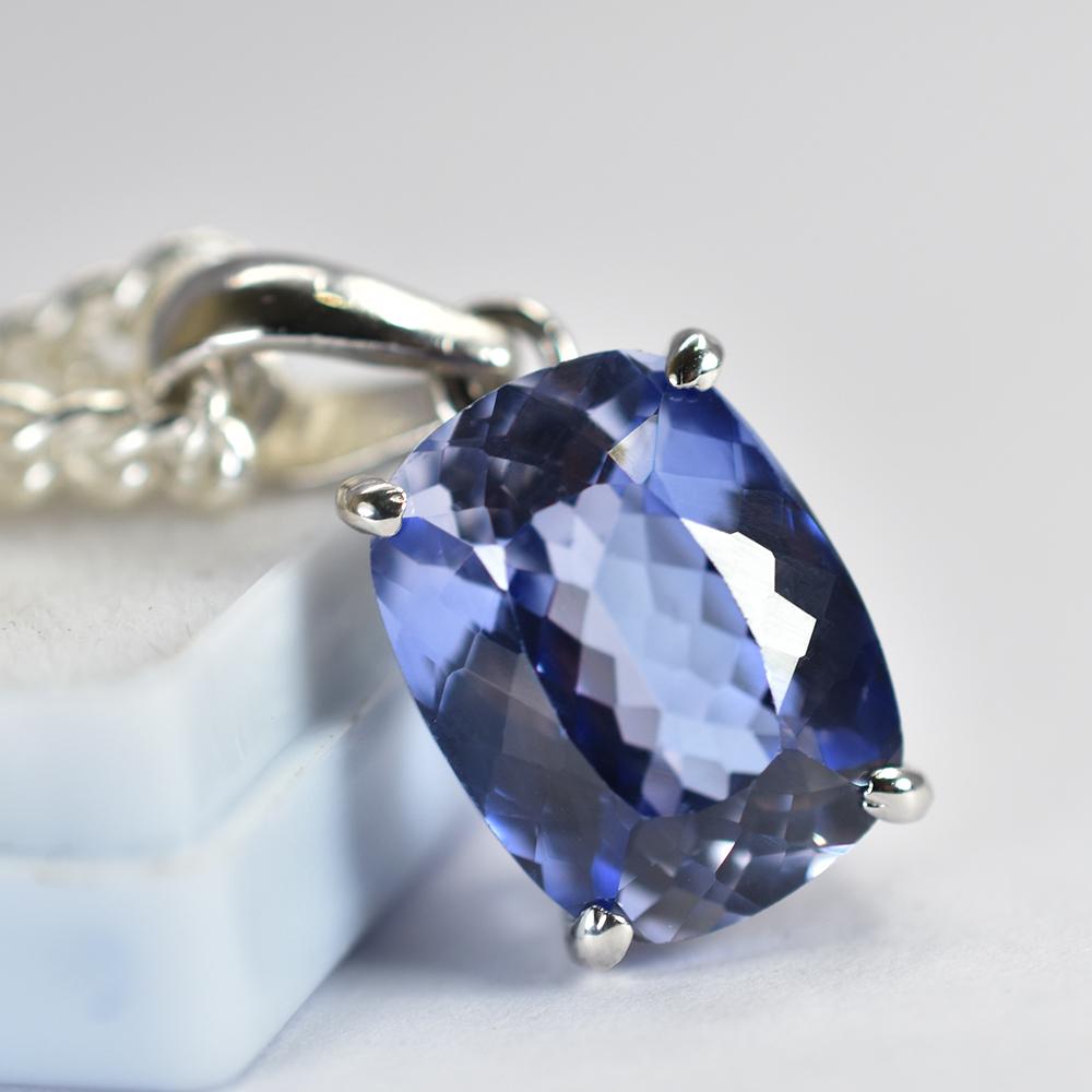 Natural Blue Sapphire Pendant 23 Ct 925 Sterling Silver Jewelry September Birthday Birthstone