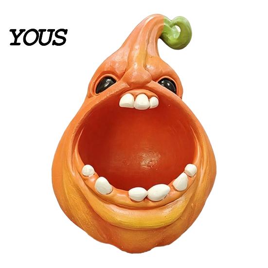 Trinket Keys Candy Holder Big Mouth Pumpkin Storage Box, Halloween Figurine Resin Jewelry Tray, Desktop Box for Home Office Desk Decor Party Ornament