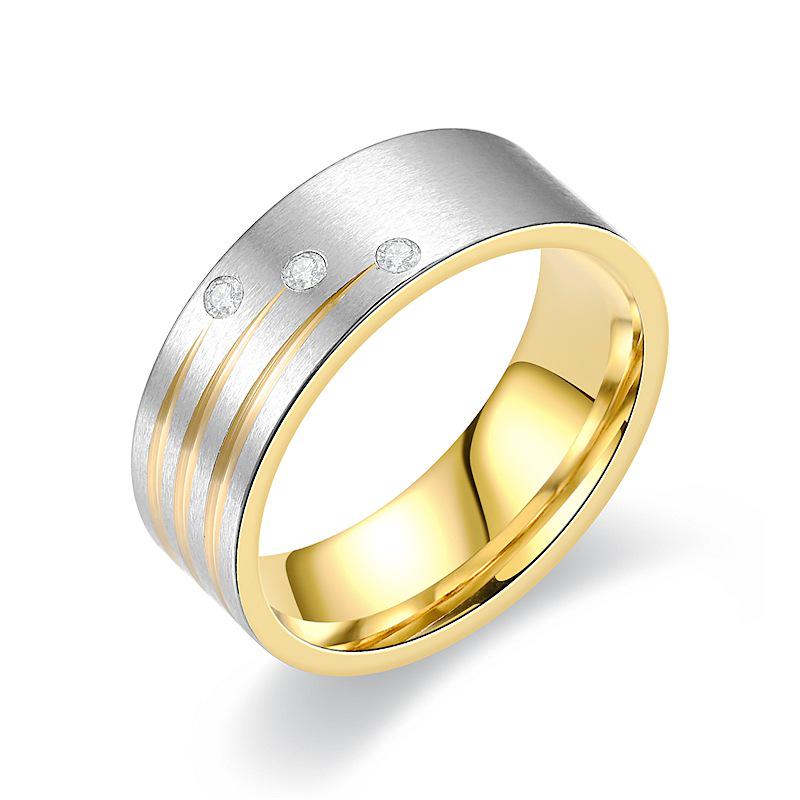 

Европейское и американское трендовое кольцо для пары из титановой стали с бриллиантом Size 8 золотой