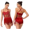 Women's Latin Dance Leotard Jazz Dance Top Sleeveless Fringe Sparkly Bodysuit Samba Salsa Dancewear