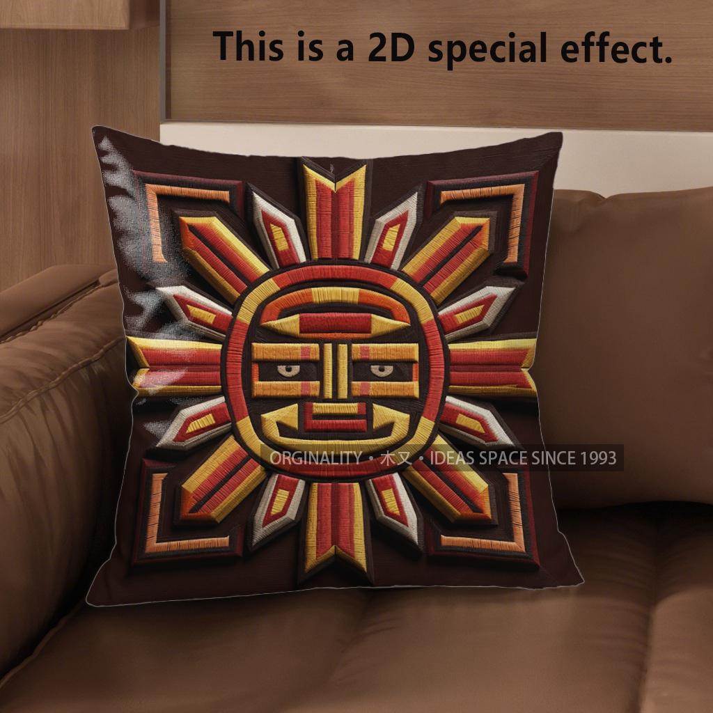 2D Aztec Sun Geometric Throw Pillow Covers Pattern Cushion Cover Suitable For Sofa Bedroom Car Pillow Cover