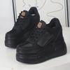 12CM Synthetisches Air Mesh Echtleder Schuhe Plateau Keil Sommer Stiefeletten Atmungsaktive Sandalen Damen Klobige Sneaker