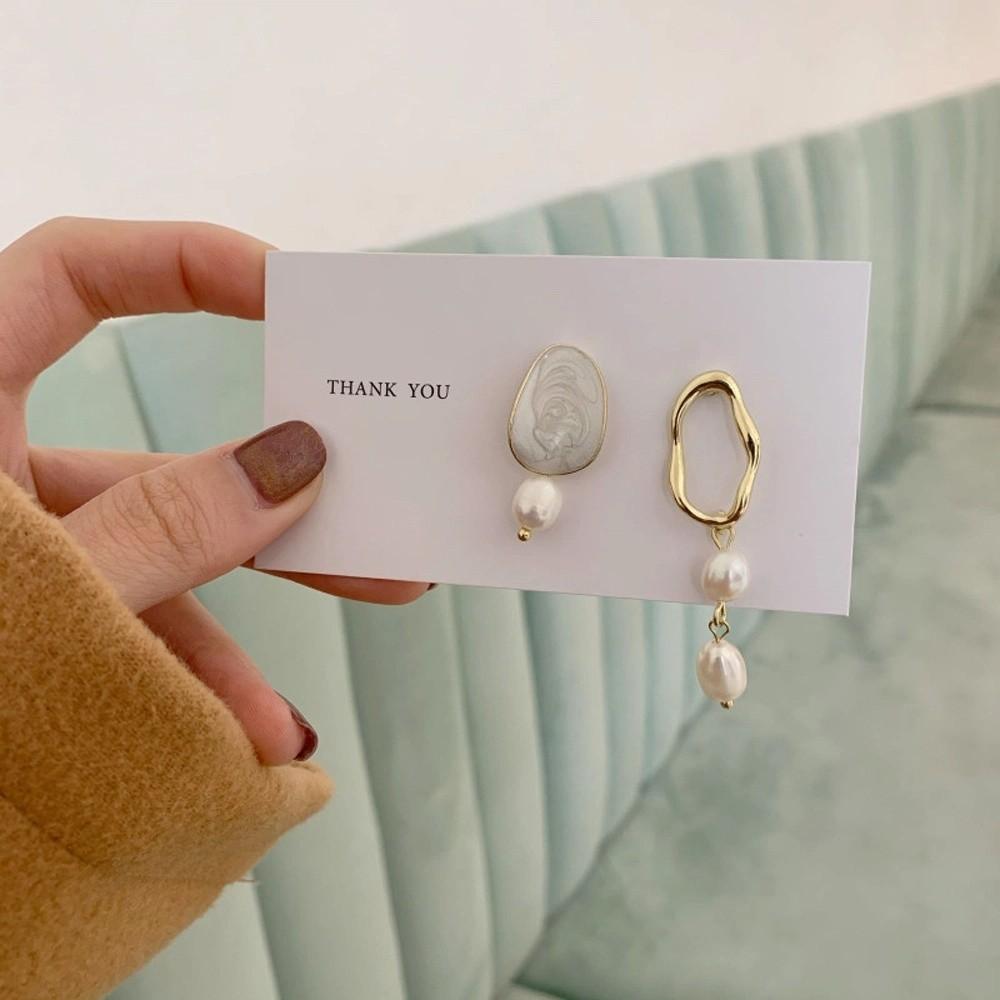 Retro Jewelry S925 Needle Dangle Drop Earrings Asymmetrical Earrings Drop Oil Pearl
