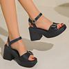Fashion Fashion Large Size Thick Heel Sandals for Women 2025 Summer One-line Strap Out To Wear Height Raising Sandals