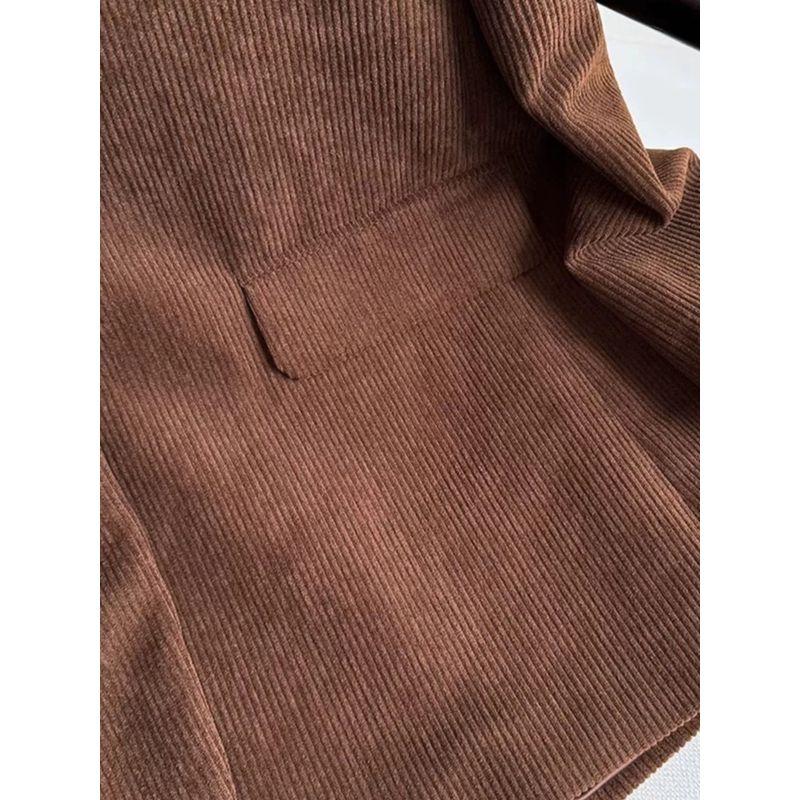 Autumn New Women Caramel Brown Corduroy Shoulder Blazers Popular Neapolitan High-Grade Small Suit