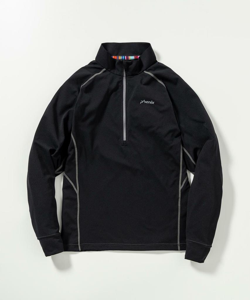 Phoenix Half Zip Long Sleeve Black Men's T-Shirt, (PH9900)