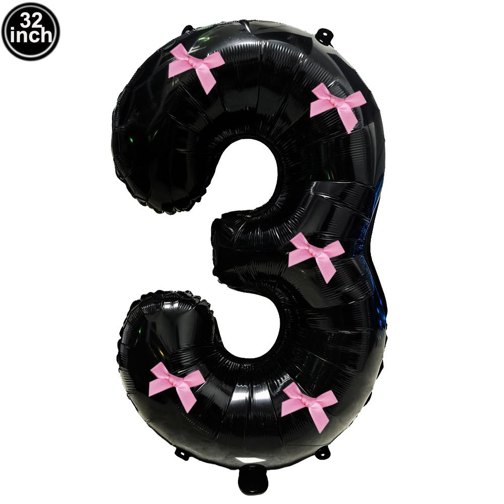 32inch Aluminum Film Black Bow Number Balloons Ribbon Bows Balloons for Birthday Decoration Supplies Anniversary Number Balloons