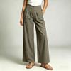 Women Casual Elastic Waist Wide Leg Pants High Waist Straight Leg Trousers with Button Detail and Side Pockets for Everyday Wear