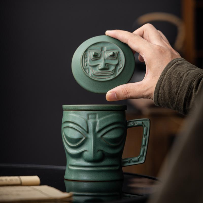 Sanxingdui mask office cup merchandise souvenir ceramic tea set business company activities museum collection gifts