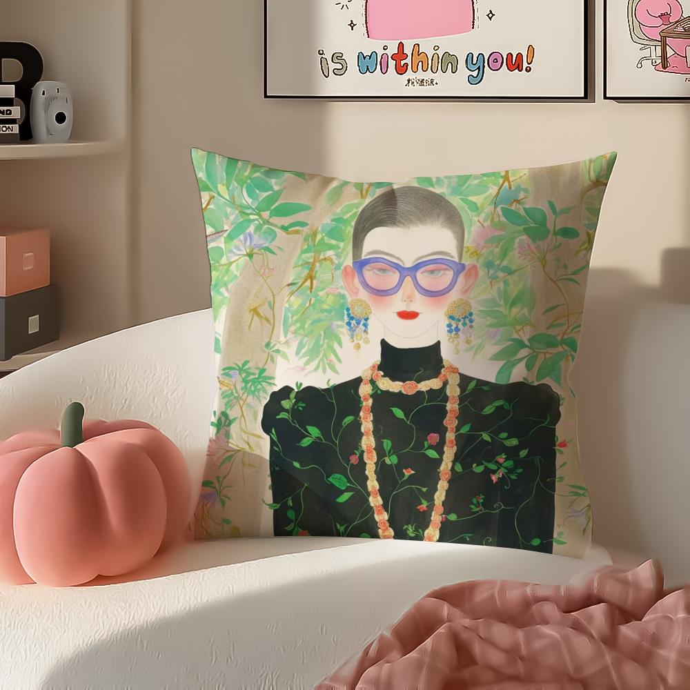 Fashion Illustration Cushion Cover Pillowcase Short Plush Invisible zipper Room Sofa Cushion Cover