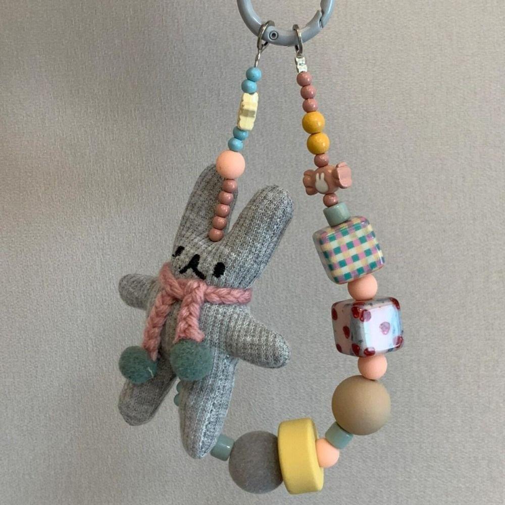 Bag Charm Mobile Phone Lanyard Handmade Beaded Phone Chain Rabbit Phone Strap  Bag Keychains