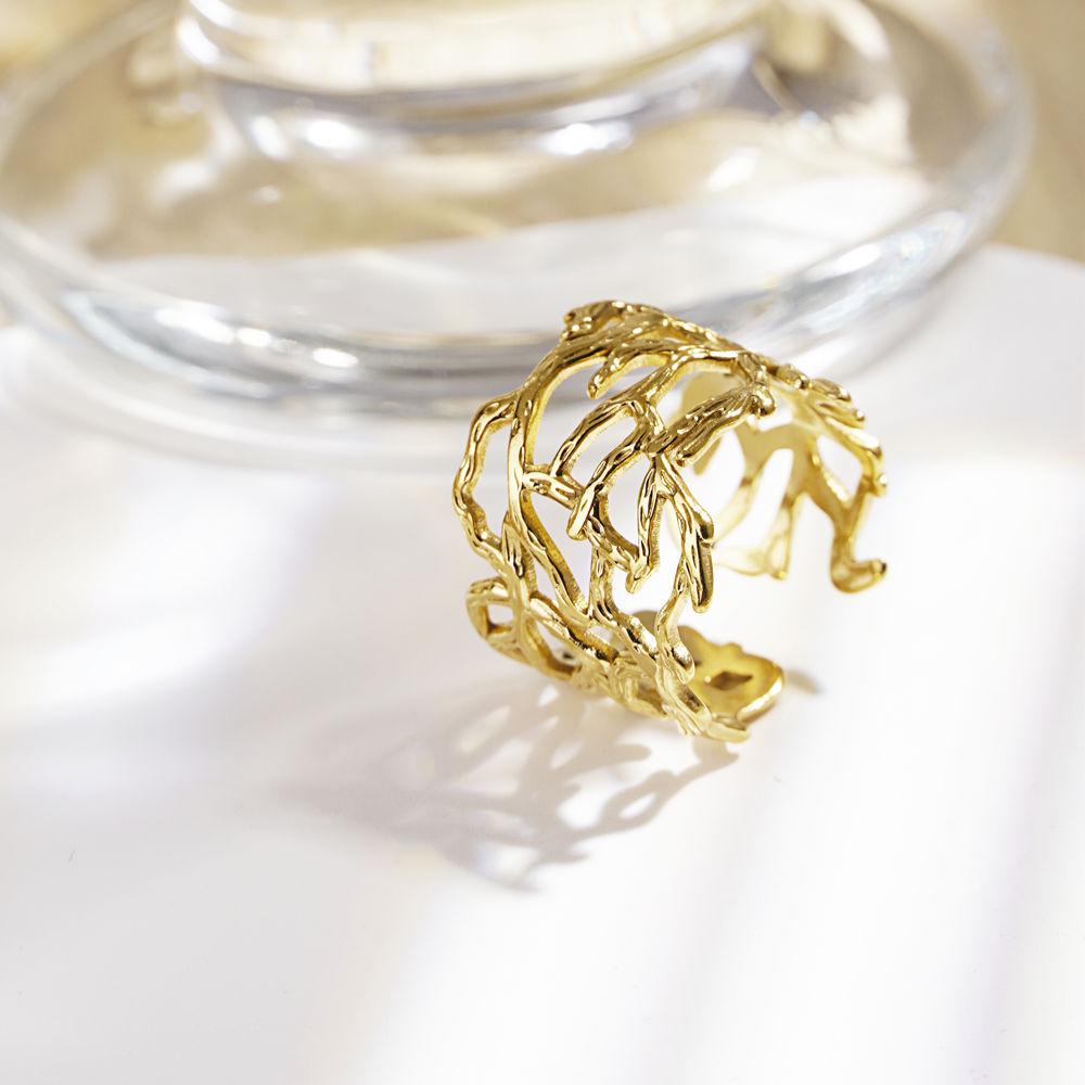 Europäischer & Amerikanischer Nischen-Dornenrankenring: Edelstahl, Hohles Design, Luxuriöser Unregelmäßiger Zweig, Verstellbare Größe.