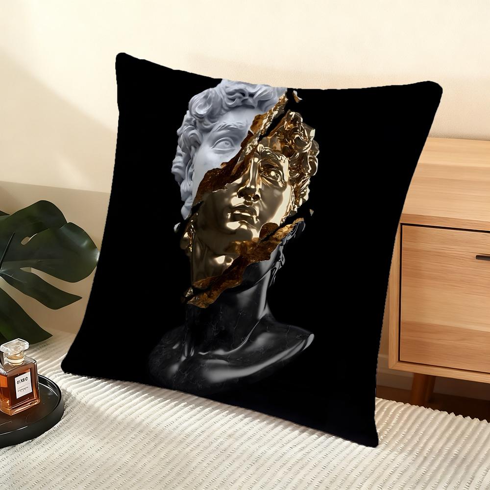 Cushion Cover Silky Short Plush Home Sofa Cushion Cover - Invisible Zipper Home Decoration David Sculpture
