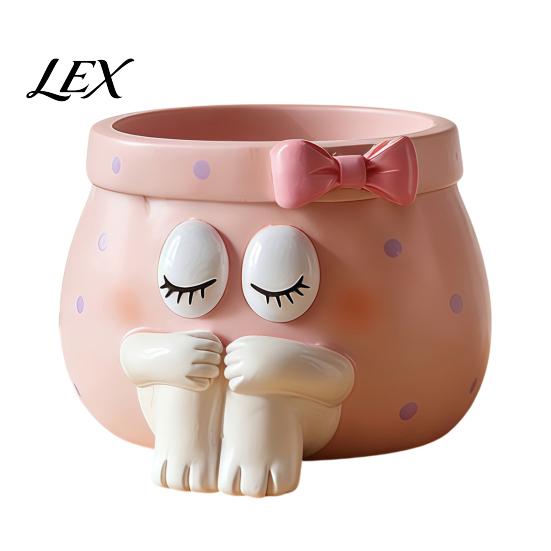 Small Item Organizer Cute Cartoon Girl Pen Holder, Resin Makeup Brush Decorative Desktop Ornaments with Bow Design, Sundries Storage Bucket