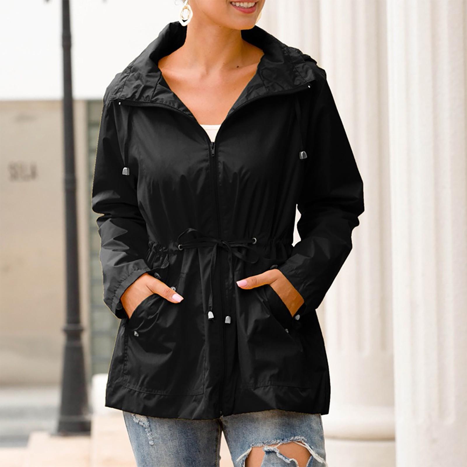 

Женская водонепроницаемая куртка-дождевик с капюшоном на молнии средней длины, ветрозащитная водонепроницаемая куртка 520L чёрный