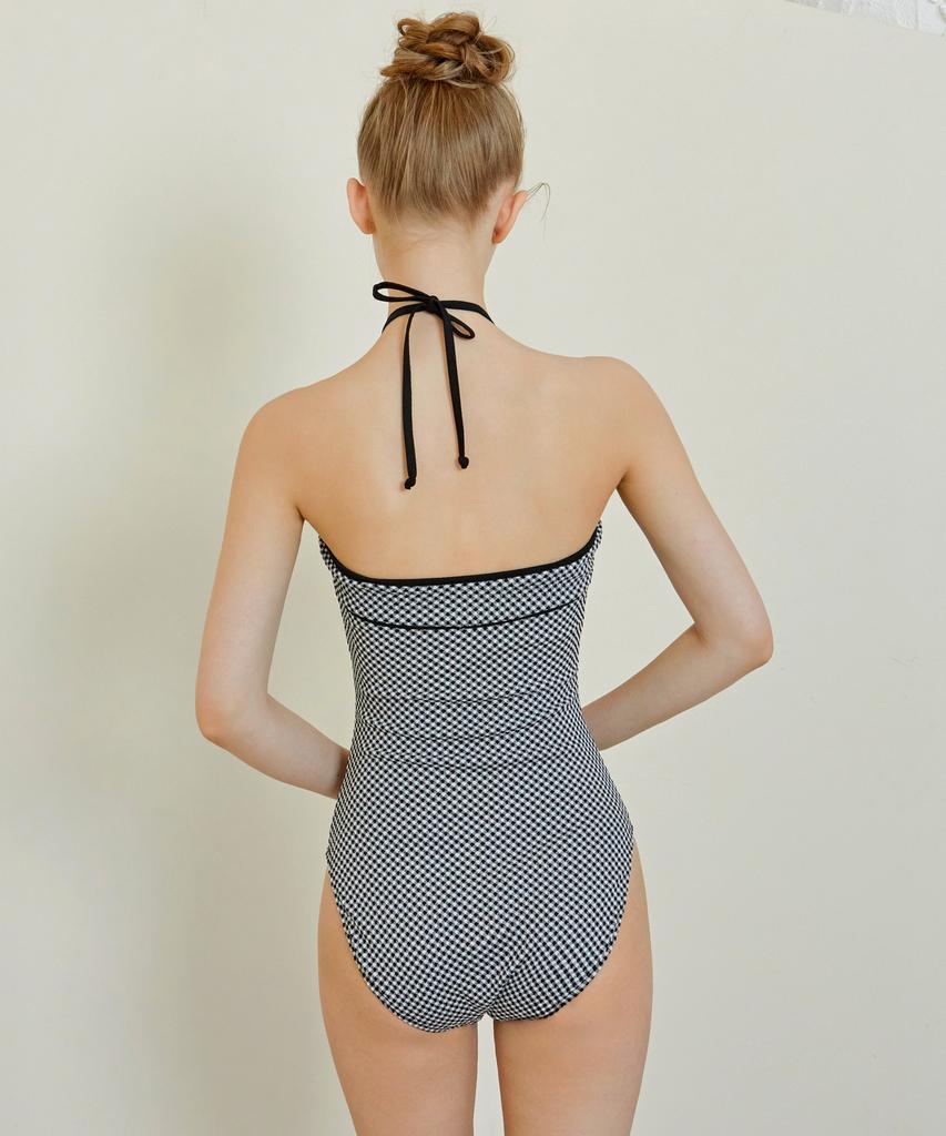 VIKINI VENDER Alice Check Ribbon Monokini - Black