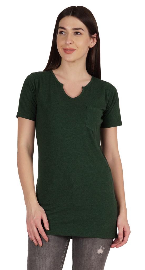 Inkmeso Long Length Notch Neck Top For Women Basic Cotton Tee Shirt w  Pocket Patch Legging