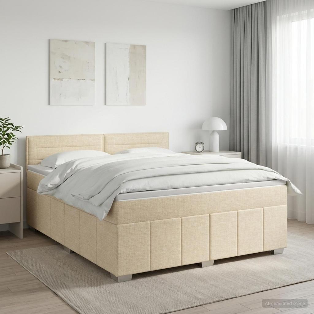 Box Spring Bed with Mattress Cream 140 X 190 Cm Fabric