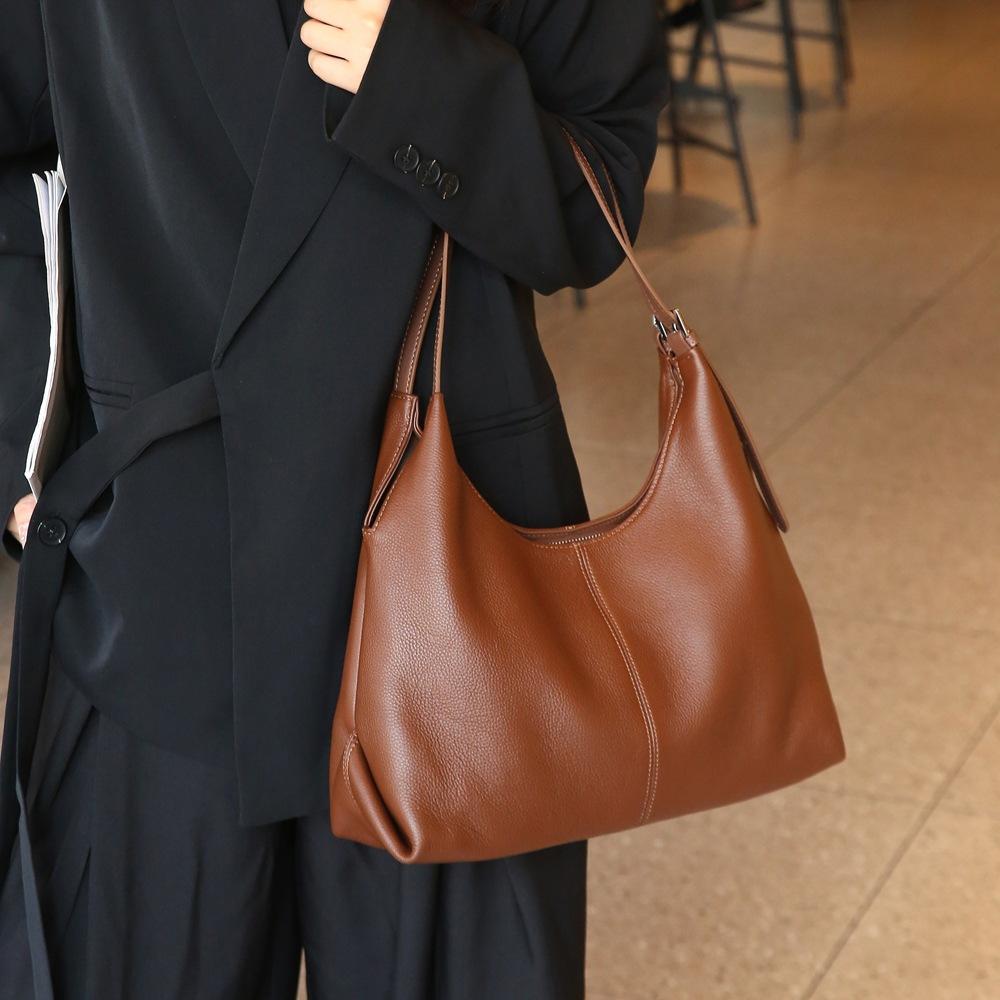 Women'S Bag First Layer Cowhide Natural Drop Messenger Bag Leather Bag Fashion Large Capacity Shoulder Armpit Bag