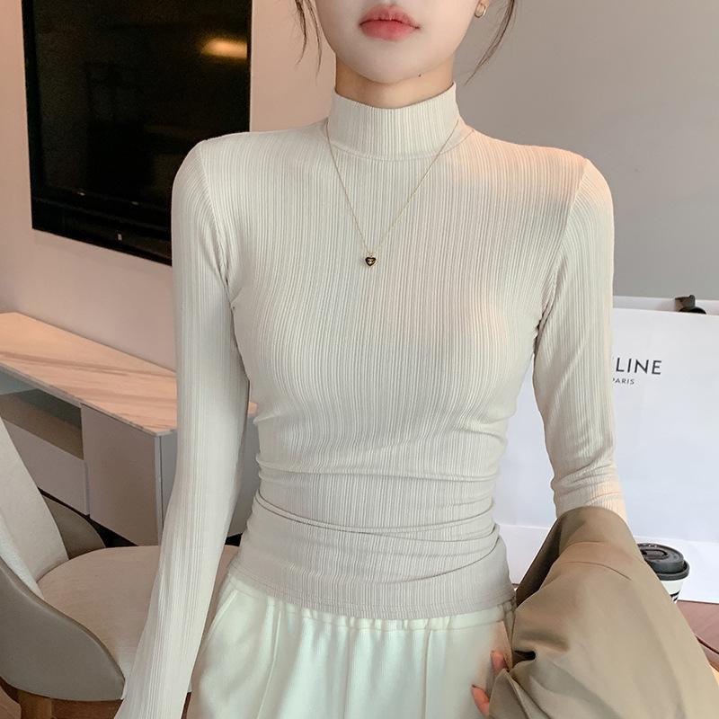 Schlanker Pullover für Damen Herbst und Winter mit Rollkragenpullover darunter Langärmliger lässiger und einfacher Strickpullover für Damen