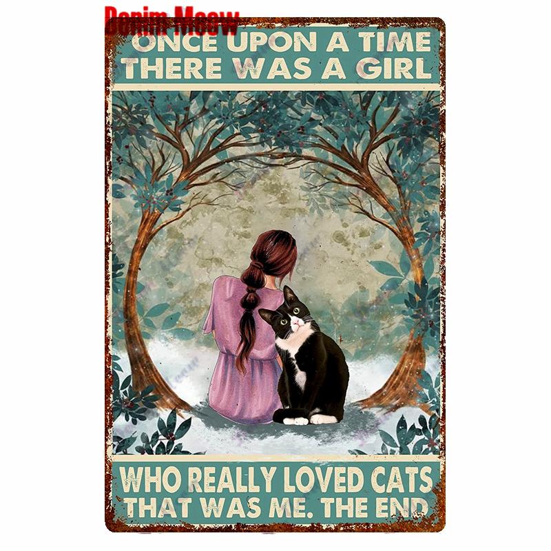Vintage Metal Tin Sign for Home Decoration Once A Time There Was a Girl Cats Toilet Bathroom New Arrival WY
