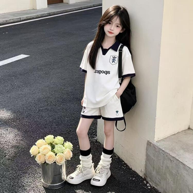 Girls' Super Beautiful Set 2026 Summer New Style Children's Sports Short-sleeved Shorts Casual Two-piece Set
