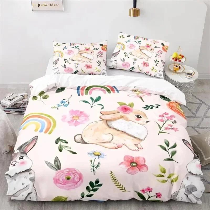 

Animal Duvet Cover Cute Rainbow Rabbit Bedding Set Microfiber Wildlife Quilt Cover Twin Size Full Queen King Kids Kawaii Room 70x133cm 2pcs