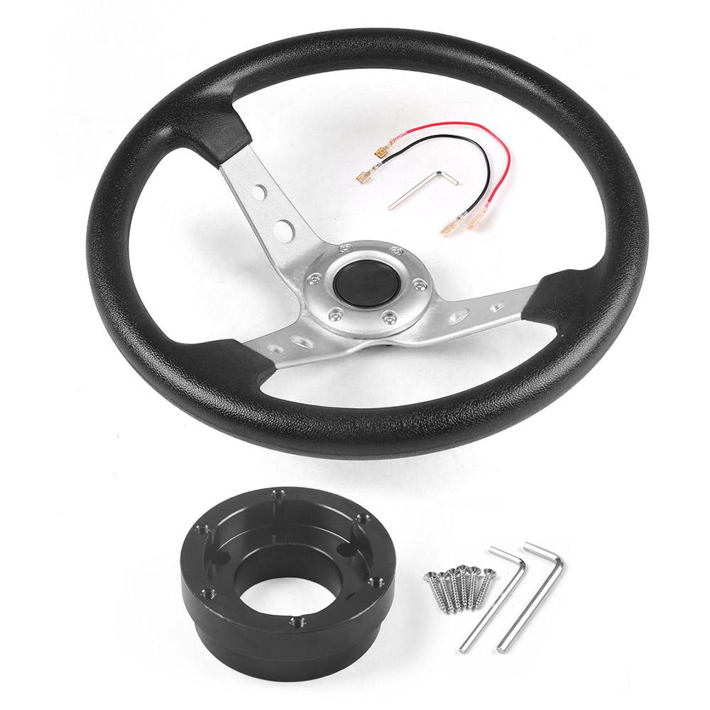 

14 дюймов, 350 мм, гоночный руль из искусственной кожи с адаптерной пластиной, 70 мм PCD для Logitech G29 G920 G923 для гонок Silver with Black