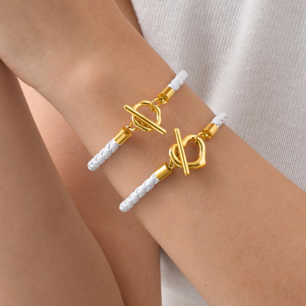 Classic Women's Trendy Flower Heart Shaped OT Lock Braided Leather Bracelet, Fashion Designer Bracelets, Party Jewelry Gift