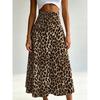 Falda Larga de Mujer Estampado Leopardo Cintura Alta Fruncida Elástica Casual para Playa y Uso Diario Estilo Resort Falda Evasé