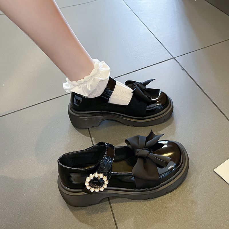 Japanese small leather shoes women's summer new British style round head cute soft girl versatile bow platform shoes