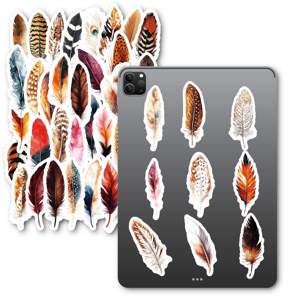 50 Realistic Feather Suitcase Stickers Cute Personal Stickers DIY Mobile Phone Case Hand Account Skateboard Computer Decoration