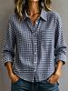 1116 Spring and Summer European and American Women's Long Sleeve Plaid Casual Loose Lapel Shirt Women's Top