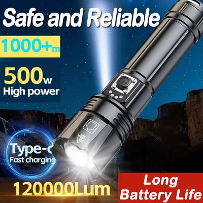 Hochleistungsstarke LED-Taschenlampe mit starkem Licht, zoombar, USB-wiederaufladbar mit ultraheller Weitbereichs-Aluminiumlegierungs-Outdoor-Taschenlampe