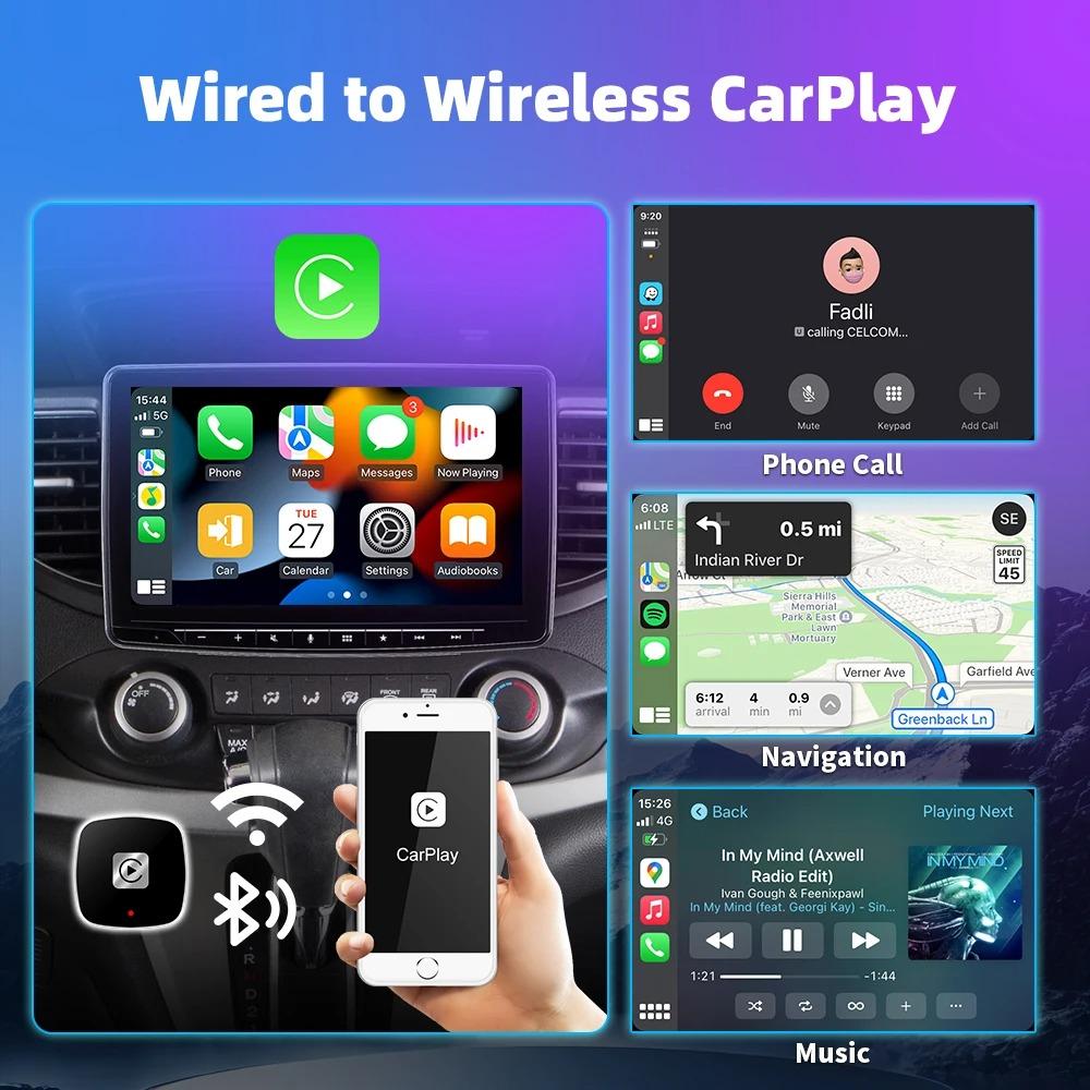 Wireless Carplay Adapter for Android iPhone Auto 2 in1 Wired to Wireless AI Box USB Connection for Volvo Benz Mg Kia Chery VW