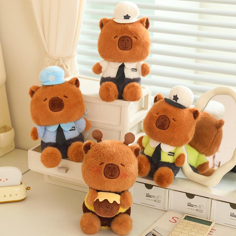 Cute police capybara doll plush toy capybara turned into bee doll children's company soothing doll